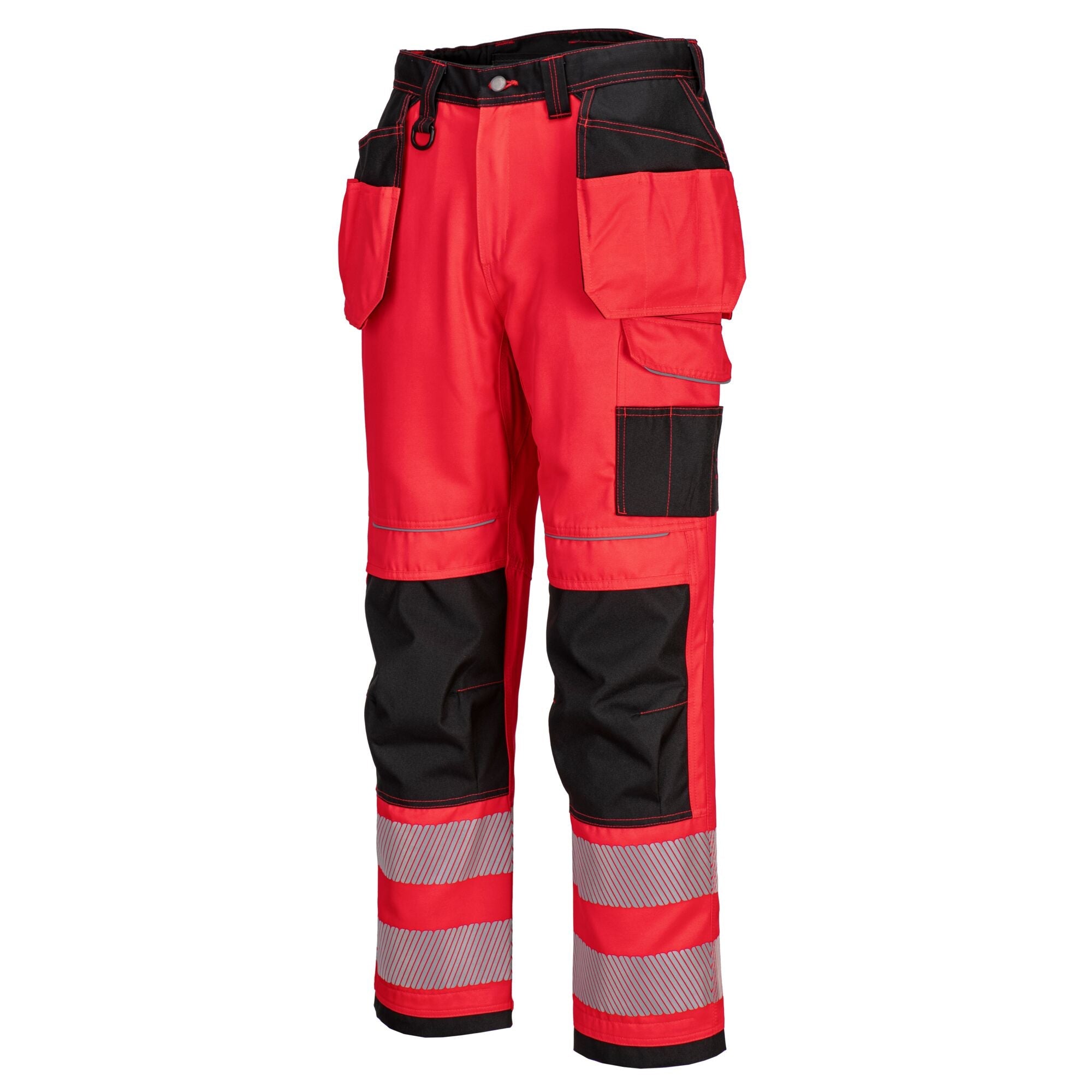 PW3 Hi-Vis Werkbroek met Holsterzakken - Rood/Zwart - opname 2