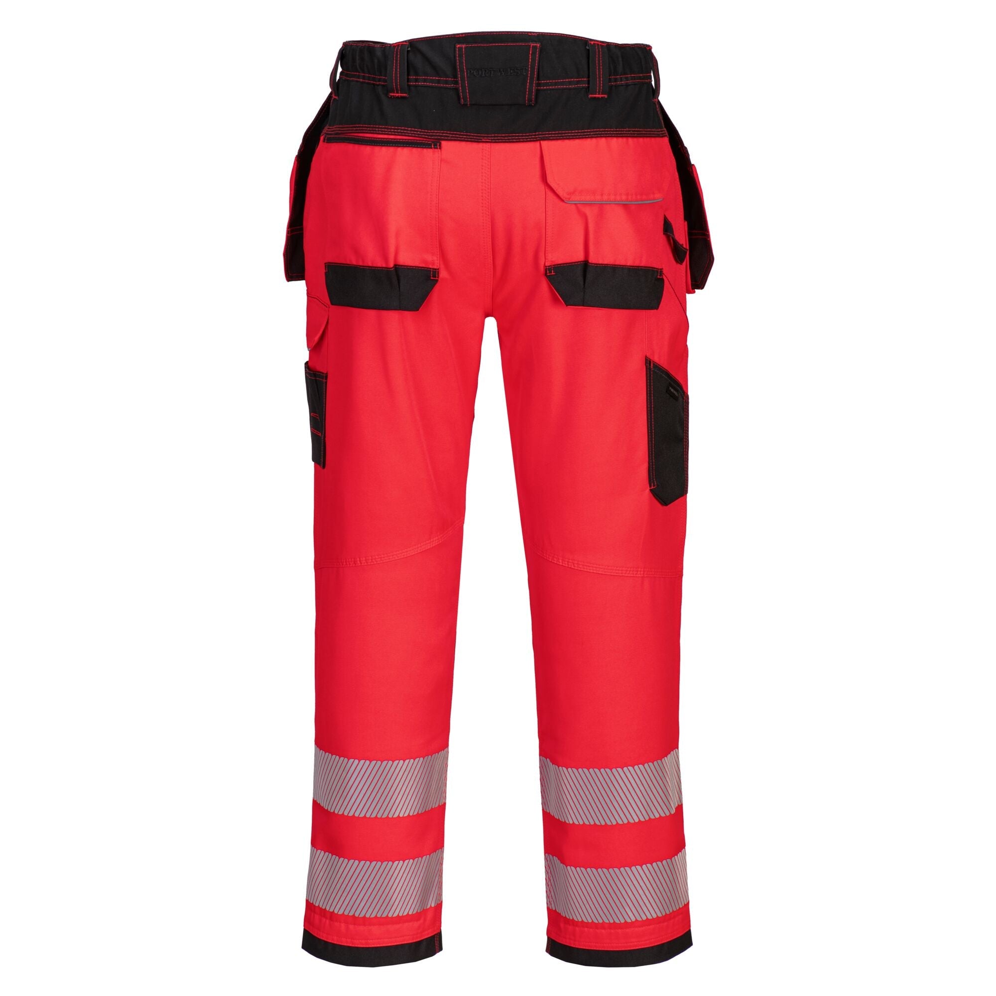 PW3 Hi-Vis Werkbroek met Holsterzakken - Rood/Zwart - achterkant