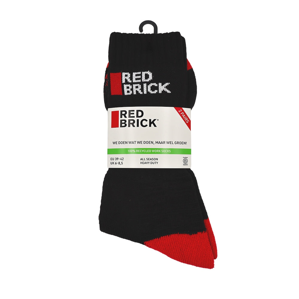 Redbrick Recycled 2-pack werksokken - Zwart